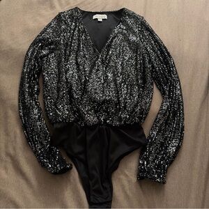 She + Sky Black Sequin Top bodysuit